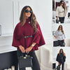 Image of New Stand Collar Batwing Sleeves Cloak Top With Belt Ins Fashion Temperament Jacket Woolen Sweater Outwear For Women Clothing