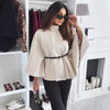 Image of New Stand Collar Batwing Sleeves Cloak Top With Belt Ins Fashion Temperament Jacket Woolen Sweater Outwear For Women Clothing